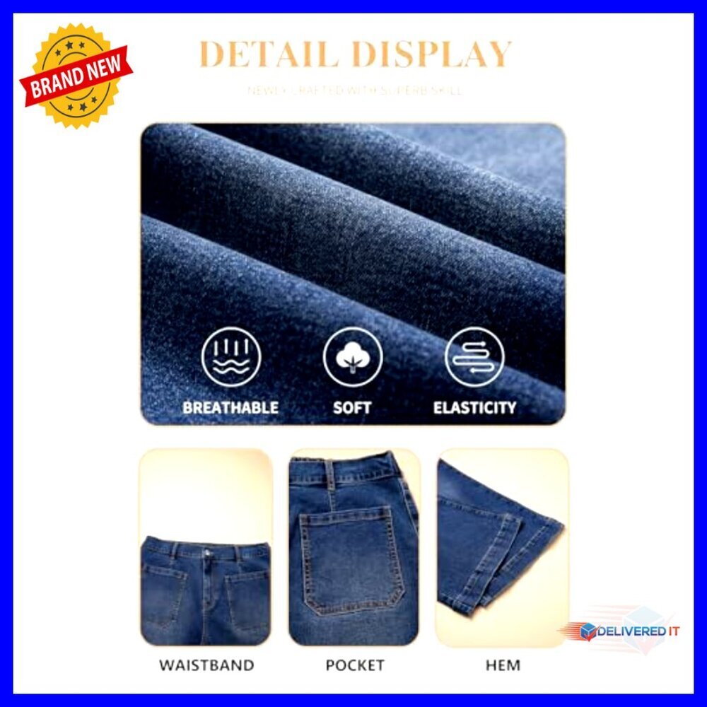 Plus Size High Waisted Wide Leg Stretchy Denim Jeans with Pockets - Picture 5 of 7
